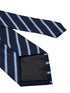 dark navy blue tie with thin light blue and white stripe